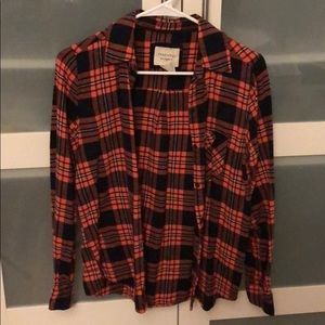 Forever 21 Coral Navy Blue White Plaid Flannel